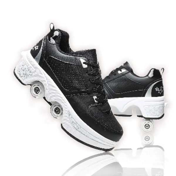 Double-Row Deform Wheel Automatic Walking Shoes Invisible Deformation Roller Skate 2 in 1 Removable Pulley Skates Skating Parkour