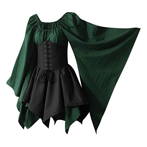 Lalaluka Robe médiévale pour femme - Vintage - Épissage - Manches courtes - Vêtement médiéval - Renaissance - Halloween - Carnaval - Cosplay - Robe de princesse - Robe de soirée - Noir - S