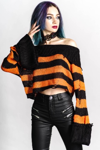 Eerie Knit Sweater | XXL / Black/ Orange / 55% Acrylic 45% Cotton