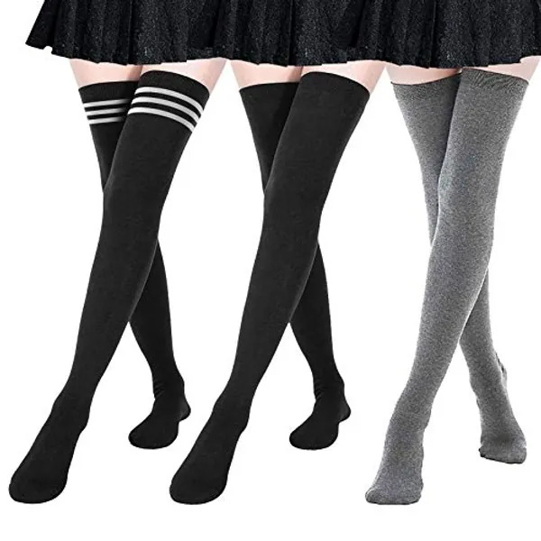DRESHOW Damen Extra Lange Socken Überknie Kniestrümpfe Overknee Strümpfe Lange Gestreifte Socken Lässige Hoch Booten Strümpfe