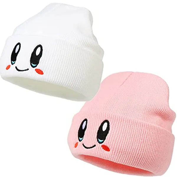 LANLYLGQ 2Stück Beanie Kirby Mütze Wintermütze Unisex Herren Damen Mädchen Jungen Warmmütze Strickmütze