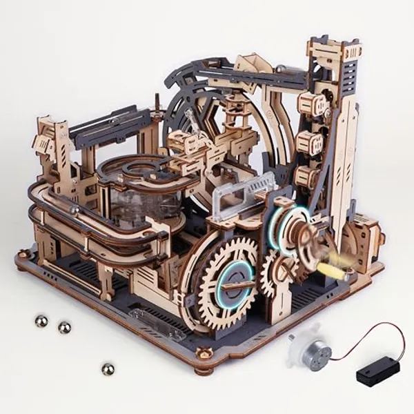 ROKR 3D Puzzle Erwachsene Elektrische Kugelbahn,Marble Spaceport 3D Wooden Puzzle,Night City 2.0,Geschenkidee für Männer(LGC01)