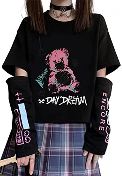 YINGKE Damen Anime Manga Sweatshirt Kawaii Mädchen Gótica Y2K E-Girl Japanischen Harajuku T-Shirt