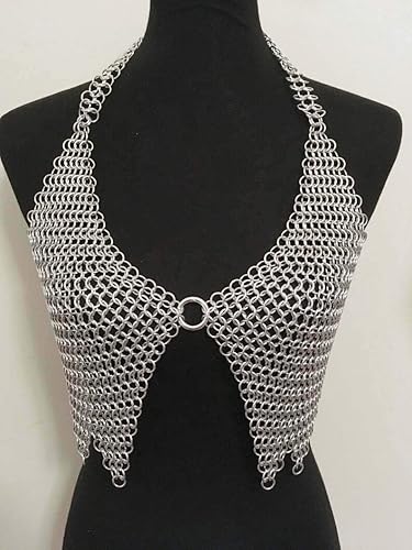 ADVIK ENTERPRISES 9 mm Chainmail Metal Top - Halter Armor Bra Shirt LARP Costume T-3, Silver, REGULAR