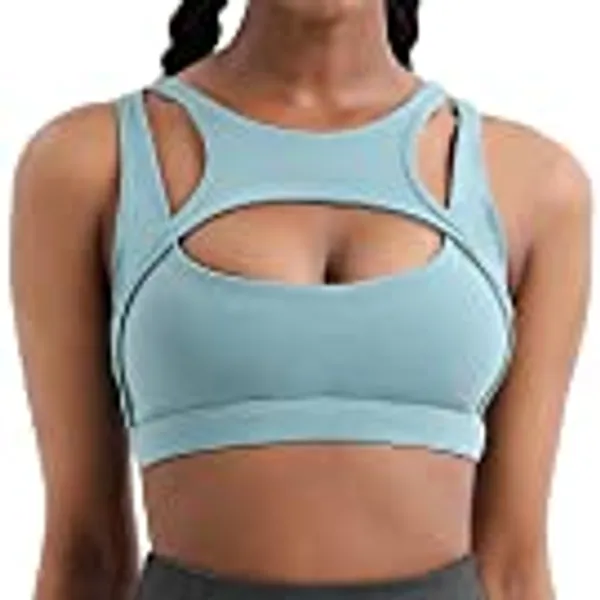 FEOYA Sexy Sports Bra for Women Hollow Push Up Yoga Workout Athletic Bra Crop Tops Cutout Padded Fitness Running Bra