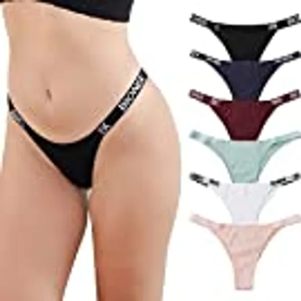 Sexy Thongs Underwear for Women - BIONEK Sexy Panties No Show Thong G-String Low Rise Panty Hipster Cheeky 6 Packs