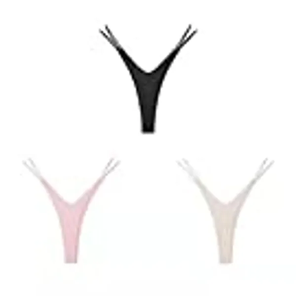 KITSEDIT V String Thong Panties High Waisted Bikini Bottom G String Seamless Sexy Cotton for Women Brazilian Style 3 Pack