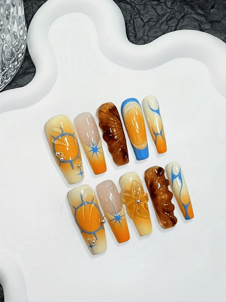 Orange Gradient French Nails