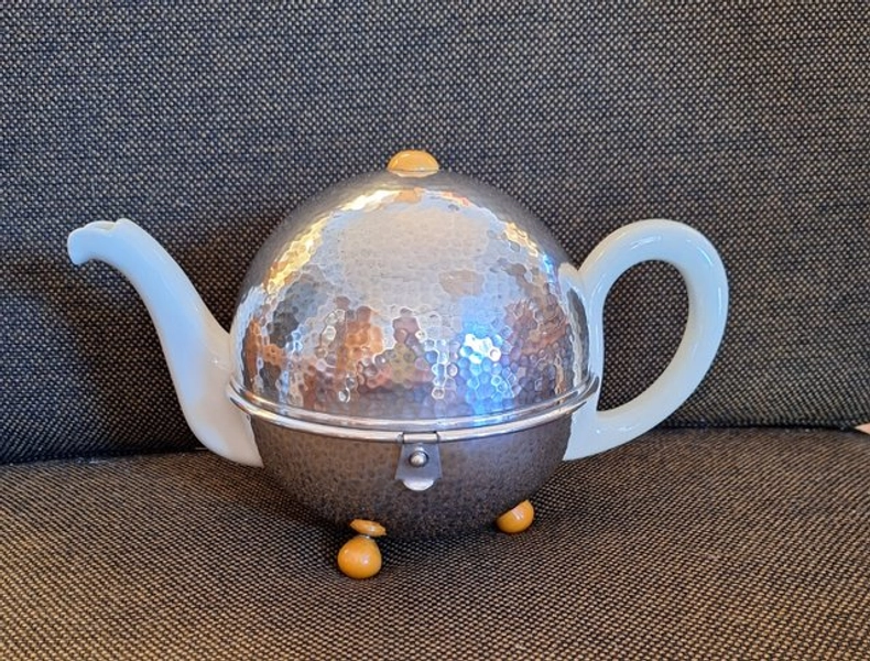 1940s Art Deco German Porcelain Teapot with Silver-Plated Thermal Jacket 