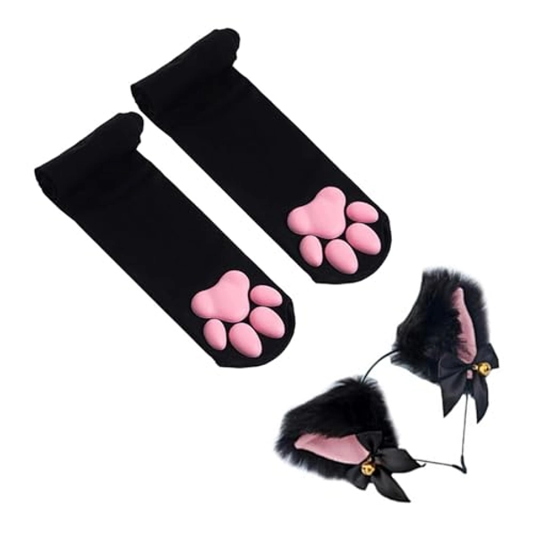 ztowoto Thigh High Socks, Pink 3D Kitten Claw Stockings Cute Cat Paw Pad Socks for Girls Women Cat Cosplay