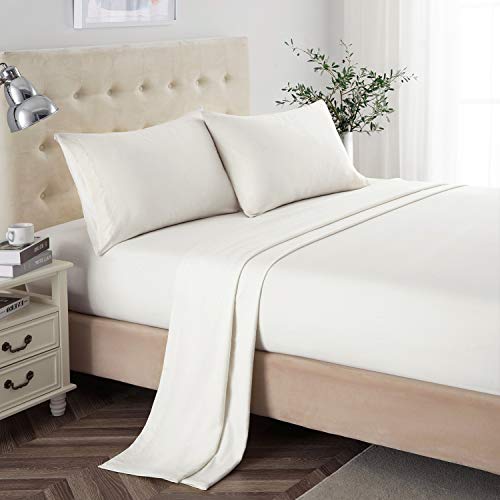 Lanest Housing King Sheet Set, 2400 Thread Count Soft Deep Pocket Microfiber Sheets, 4 Pieces Ivory Bedding Sheets & Pillowcases - Ivory - 4-Piece Queen Size