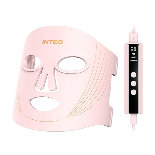 Red Light Therapy for Face, 3 Modes Portable Led Face Mask Light Therapy with Remote, Near-Infrared 850 Red Light Therapy Mask with Timing Function, Red Light Therapy at Home 180 LED Beads - Pink