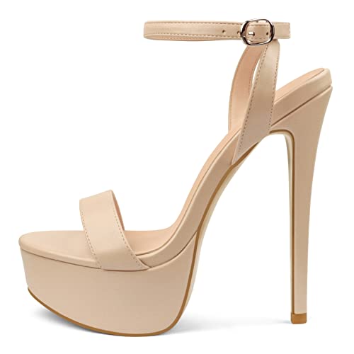 MERUMOTE Women's Platform Heels Sky High Heel Sandals Party Bridal Evening Shoes - 9 - Nude
