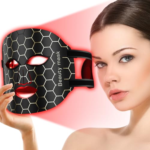 MDHAND Red Light Therapy For Face, 7 Colors Led Face Mask Light Therapy, Red Light Therapy Mask For Face, LED Mask Therapy Facial Skincare at Home and Travel - Black