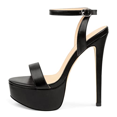 MERUMOTE Women's Platform Heels Sky High Heel Sandals Party Bridal Evening Shoes - 9 - Black