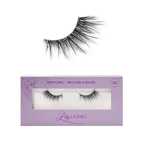 Lilly Lashes Enticing Sheer Band | False Eyelashes w/Invisible Band Lashes | Half Lashes Natural Look | Half Lash Cateye Style | Faux Mink Lashes | Clear Band Lashes | Reusable Eyelashes 20x | 13.5mm - Enticing