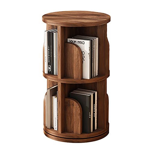 SIIZUOO Walnut Wood Rotating Bookcase - 360° Multi-Functional Storage for Kids Room and Living Spaces