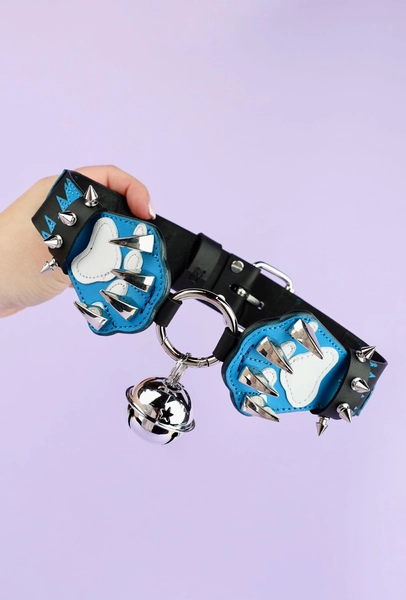 Made to order! Blue-black Collar in the form of cat's paws, furry collar, choker