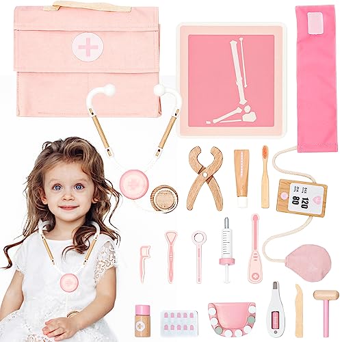 Doctor’s Kit Play Set for Kids, Pretend Toy 18 PCS Doctor Playset for Toddlers, Dentist Kit Doctor Role Play Set, Doctor Kit for Toddlers and Kids Ages 3+ 4 5 6 Year Old Boys and Girls, Pink - Pink
