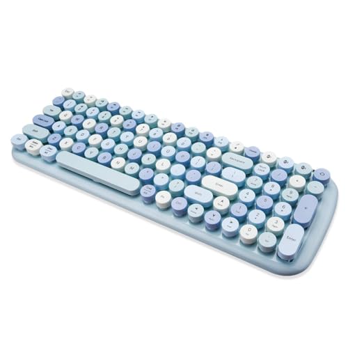 MOFII Bluetooth Wireless Keyboard for iPad, Laptop, PC, Mac, Smartphone, Connect 3 Bluetooth Devices, Cute Colorful Round Keys Retro Aesthetic Keyboard - Blue - mixed blue