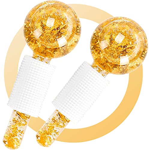 slashome Ice Roller for Face, Ice Globes, Face Massager, Face Tools, Face Roller Skin Care, Cooling Globes, Globes for Face Neck & Eyes, Daily Beauty, Tighten Skin, Reduce Puffy and Wrinkle-Golden - Gloden