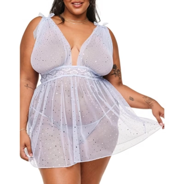 Adore Me Women's Novah Babydoll Lingerie 2X / Halogen Blue.