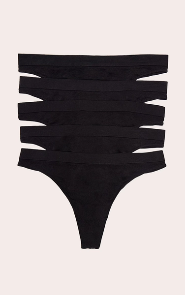 Black Pack of 5 Seamless Thongs