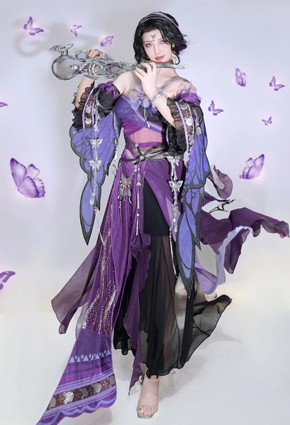 JX3 Du Jie Cosplay Kostümkleid Shorts Ärmeln und Kopfbedeckung