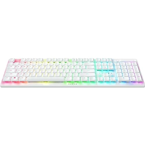 Razer DeathStalker V2 Pro Wireless Gaming Keyboard: Low-Profile Optical Switches - Clicky Purple - HyperSpeed Wireless & Bluetooth 5.0 - Up to 200 Hrs - Ultra-Durable Coated Keycaps - RGB - White