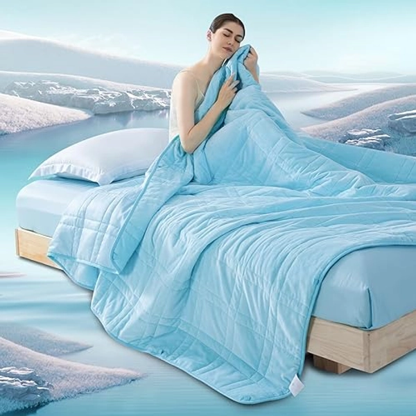 King Size Weighted Blanket 35lb(88''x104'', Double-Sided), Warm Short Plush and Cool Tencel Fabric Reversible King Weighted Blanket for Adults & Couple All Season Use - Carry Bag Included, Lake Blue