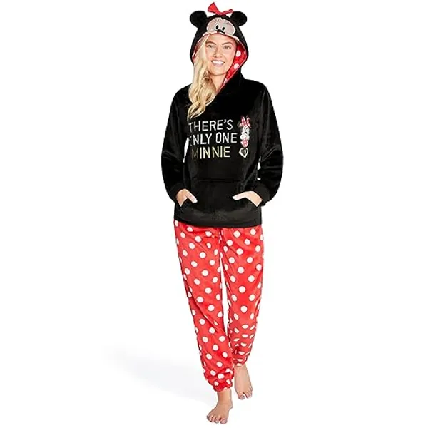 Disney Pyjamas for Women, Fluffy Ladies Fleece Pyjamas, Stitch Minnie Gifts - Red Minnie - L