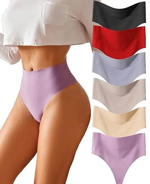BeReady Tummy Control Thong High Waisted Thongs for Women Seamless Knickers for Women Sexy Breathable Underwear Women Multipack Pack of 6 - XL - A-6pack