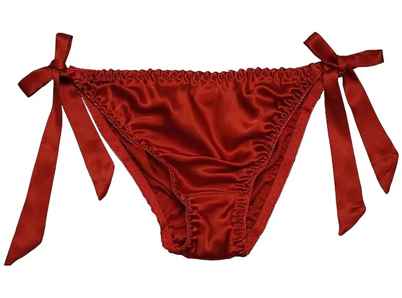 LSHARON SILK Women's Sexy 100% Mulberry Silk Thong Lingerie G-String Underwear Panties Briefs - One Size - Red