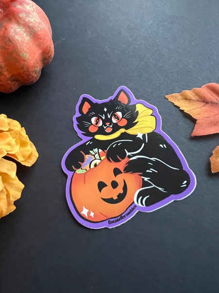 Halloween Candy Pumpkin Sticker Cat Retro Vintage Kawaii  Black Cat Vinyl Sticker