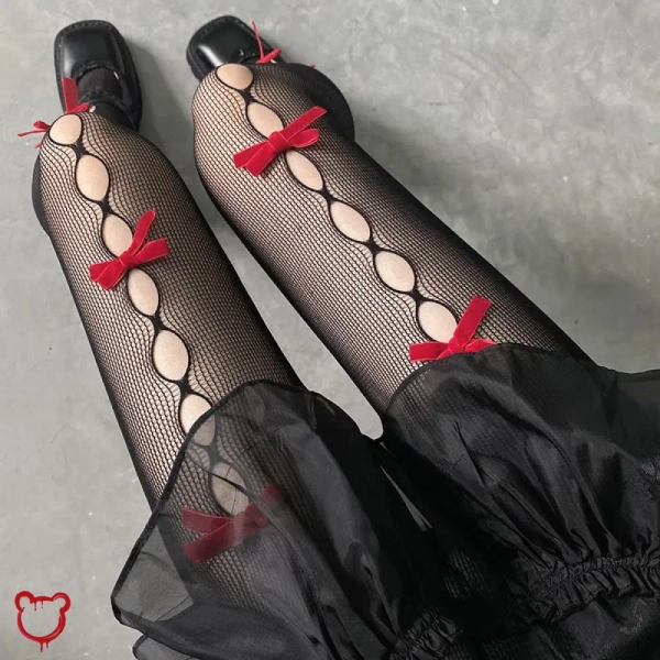 Lace Mesh Tights: Red Bows & Holes