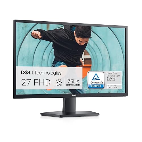 Dell SE2722HX Monitor - 27 inch FHD (1920 x 1080) 16:9 Ratio with Comfortview (TUV-Certified), 75Hz Refresh Rate, 16.7 Million Colors, Anti-Glare Screen with 3H Hardness - Black - 27 Inches - SE2722HX - Comfortview