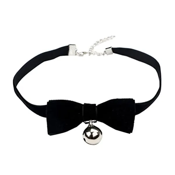 Drawihi Einfach Schwarzer Gotisch Bowknot Choker mit Glocken Mode Weiblicher Schmuck Koreanischer Samt Schlüsselbein Halskette Kettenlänge: 29,5 * 1,5cm