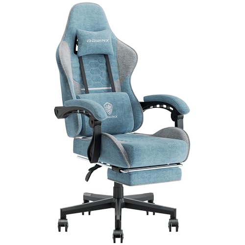 Dowinx Gaming Chair Fabric with Pocket Spring Cushion, Massage Game Chair Cloth with Headrest, Ergonomic Computer Chair with Footrest 290LBS, Blue and Grey - Blue