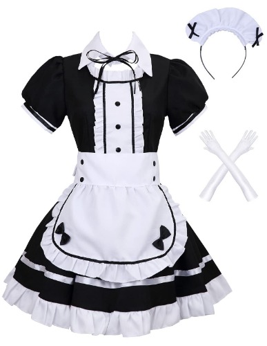 Colorful House Women's Cosplay French Apron Maid Fancy Dress Costume - Large Black