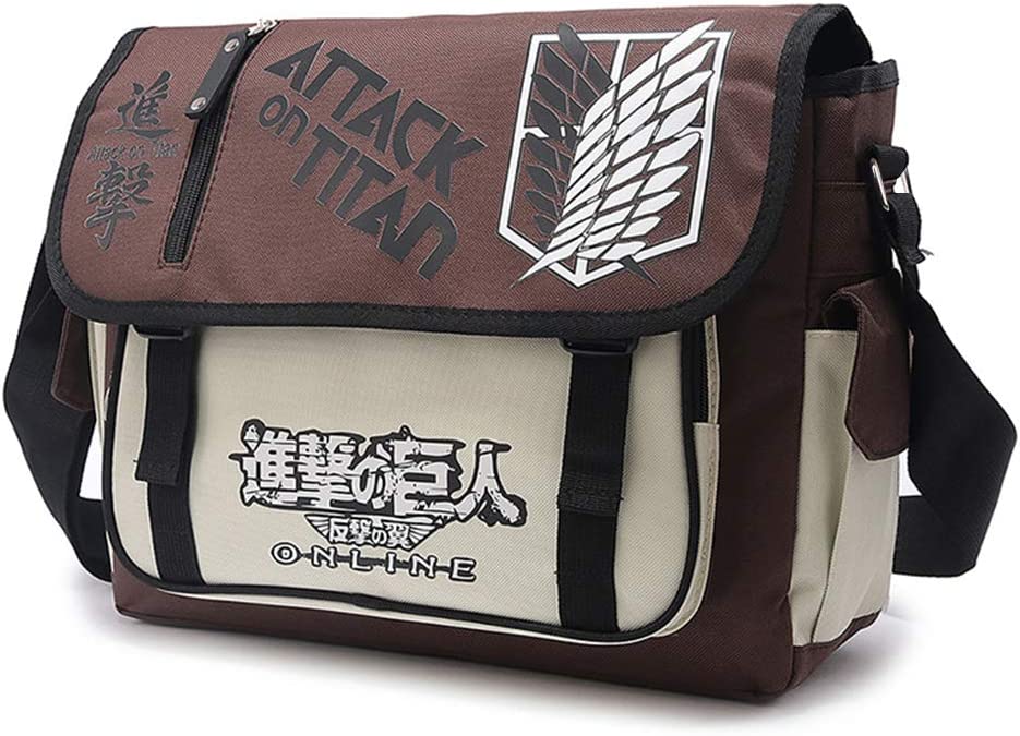 ASLNSONG Japanese Anime Shoulder Bag School Bag Messenger Bag Crossbody Pack (Attack on Titan) - Attack on Titan