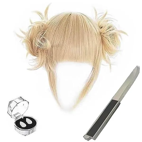 PPONE Himiko Toga Wig Teeth Fangs Plastic Dagger Anime Himiko Toga Hair with Detachable Buns Costume (02) - 02