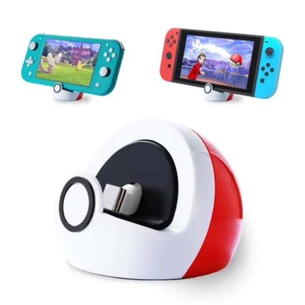 Antank Tiny Charging Stand Compatible with Nintendo Switch and Switch Lite/Switch OLED, Type-C Port Charge Dock Station no Projection, Mini Compact Portable White & Red