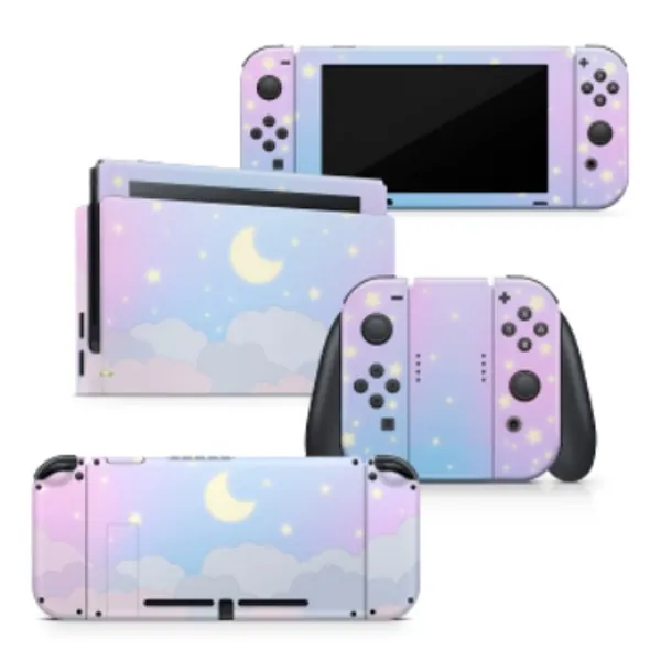 TACKY DESIGN Clouds Skin for Nintendo Switch Skins Decal, Nintendo Switch Stickers Blue Pastel Starry Sky Vinyl 3M Moon Full wrap Nintendo Switch Cover