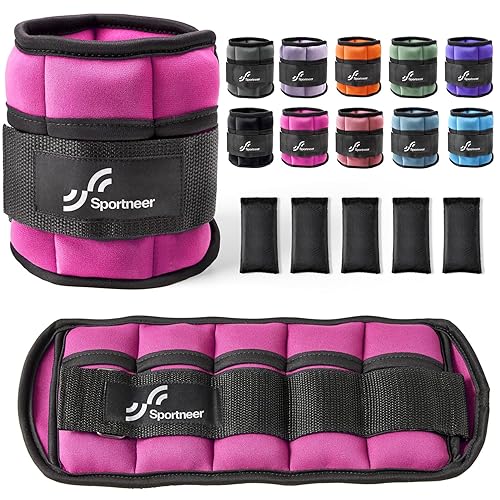 Sportneer Adjustable Ankle Weights 1 Pair 2 4 6 8 10 Lbs Leg Weight Straps for Women Men, Weighted Ankle Weights Set for Gym,Fitness, Workout,Walking, Jogging,1-5 lbs Each Ankle, 1 Pair 2-10 lbs - Pink