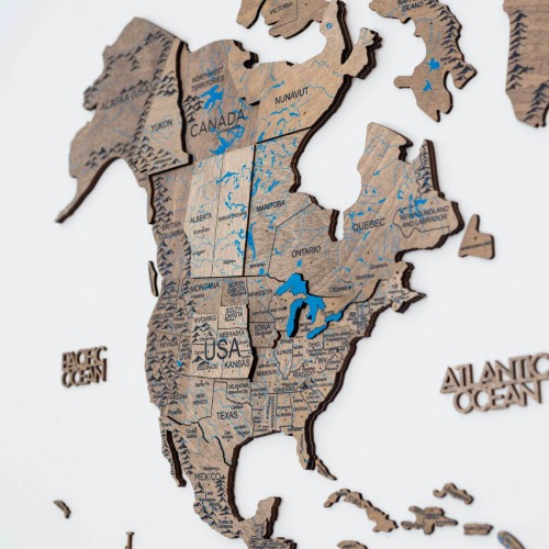 3D Wooden World Map Terra | L (35"x 59") / Prime+(+mountains&rivers)