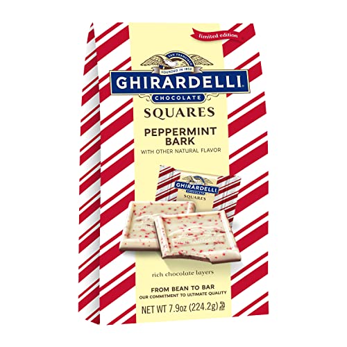 Ghirardelli Peppermint Bark Chocolate Squares, 7.9 oz Bag (with Teddy Bear Ornament) - Peppermint Bark Milk Chocolate - 224.2 g (Pack of 1)