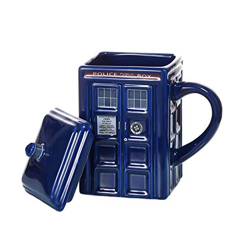 Doctor Tardis Police Box Ceramic Mug Cup with Lid Cover for Tea Coffee Mug Funny Creative Gift Kids Men