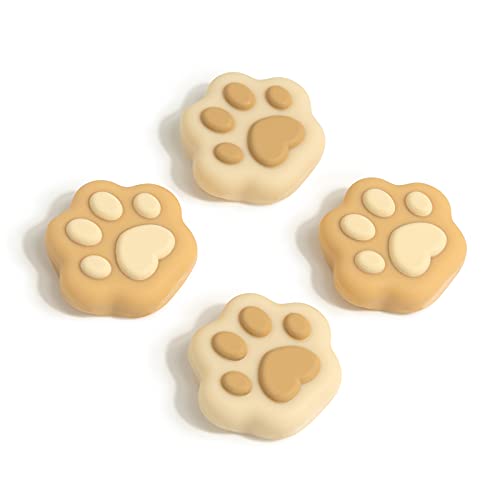 GeekShare Cat Paw Shape Thumb Grip Caps,Soft Silicone Joystick Cover Compatible with Nintendo Switch/OLED/Switch Lite (Brown & Yellow) - Brown & Yellow