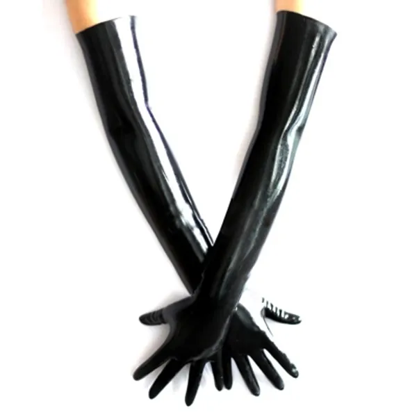 EXLATEX Latex Rubber Black Long Gloves Club Outfits Accessory Plus Size