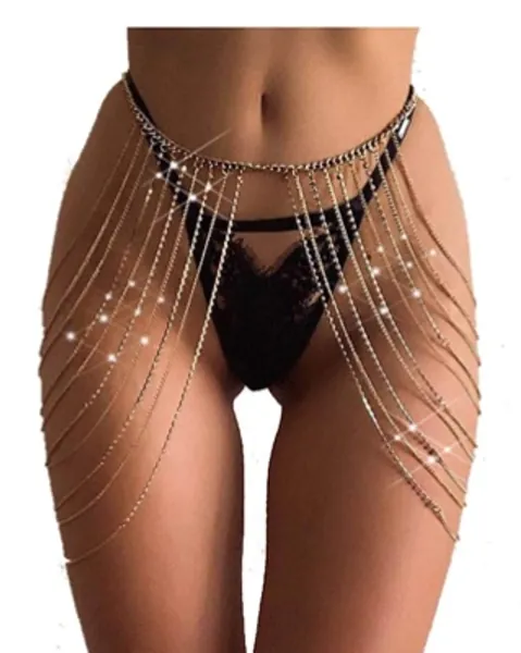 Jeweky Tassel Crystal Waist Chain Belly Gold Rhinestone Body Chains Sexy Beach Nightclub Rave Body Accessories Jewelry for Women and Girls
